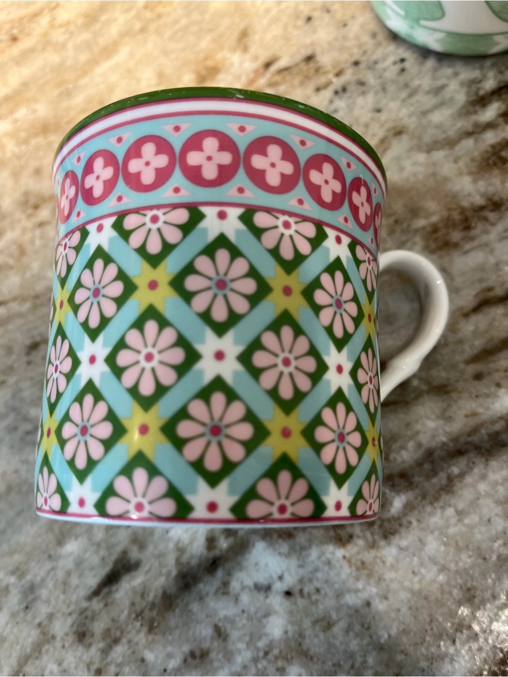 Decorative Floral Pattern Ceramic Mug - Pink & Green
